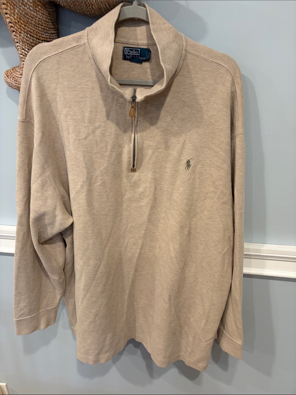 Polo by Ralph Lauren Men's Light Beige Quarter-Zip Sweater